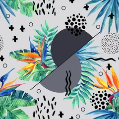 Poster Aquarel naadloze patroon met natuurlijke exotische en abstracte elementen. © Tanya Syrytsyna