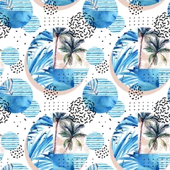 Zelfklevend Fotobehang Watercolor tropical floral geometric shapes seamless pattern © Tanya Syrytsyna