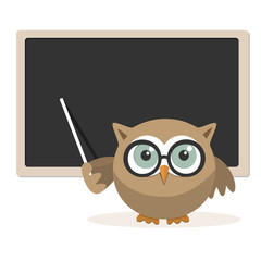 Owl teacher explaining at school on a white background