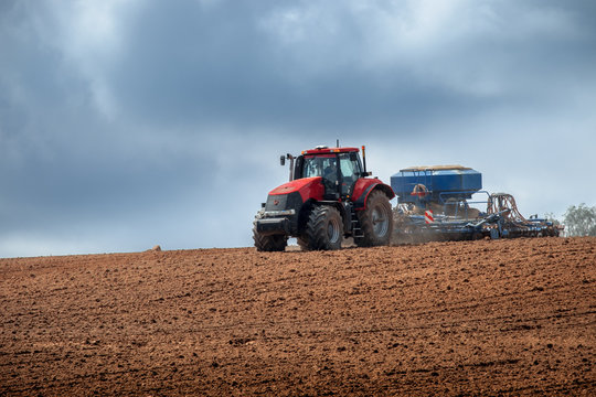 modern tractor in the agricultural field