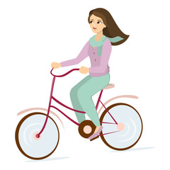 Fototapeta na wymiar Woman rides bicycle.