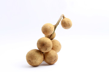 Asian fruit, Tasty Lansium parasiticum or Langsat, Longkong, Duku, Lansium parasiticum isolated on white background.