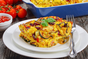 zucchini, red bean, ham and cheese gratin