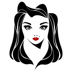 Vector illustration of a girl with beautiful hair. Icon, logo, women's hairstyles