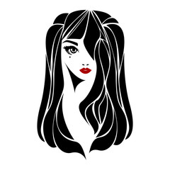 Vector illustration of a girl with beautiful hair. Icon, logo, women's hairstyles