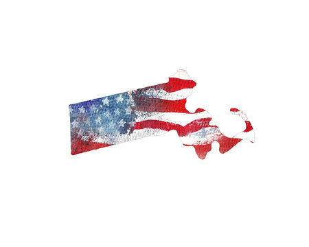 United States Of America. Watercolor texture of American flag. Massachusetts.