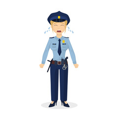 Isolated crying policewoman.
