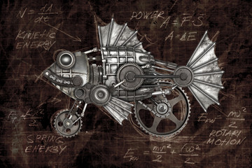Steampunk style fish. Mechanical animal photo compilation