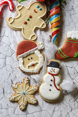 Christmas cookies on wooden table