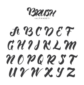 Vector illustration: Hand Drawn English brush alphabet letters on white background. 
