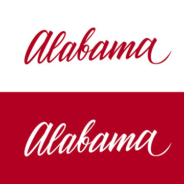 Handwritten U.S. state name Alabama. Calligraphic element for your design. Vector illustration.
