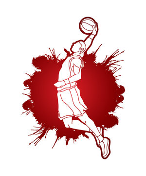 Basketball player dunking designed on splatter blood graphic vector