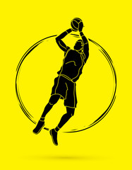 Basketball player jumping and prepare shooting a ball graphic vector