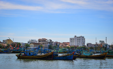 Fototapeta na wymiar Fishing boats on Nha Trang Bay in Vietnam
