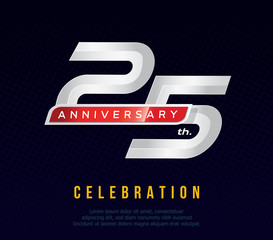 25 years anniversary invitation card, celebration template design, 25th. anniversary logo, dark blue background, vector illustration