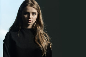 Fototapeta premium Girl in black dress.