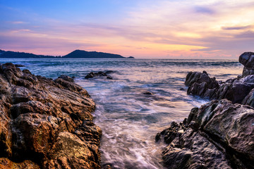 Sea sunset or sunrise with colorful of sky and cloud in twilight