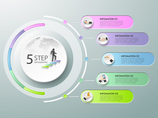 Design circle infographic template 5 options. can be used for workflow layout, diagram, number options, timeline, steps, demo infographic