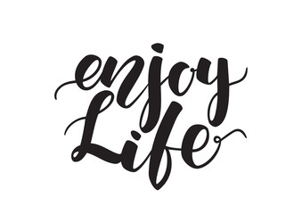 Vector illustration: Handwritten brush lettering of Enjoy Life isolated on white background.