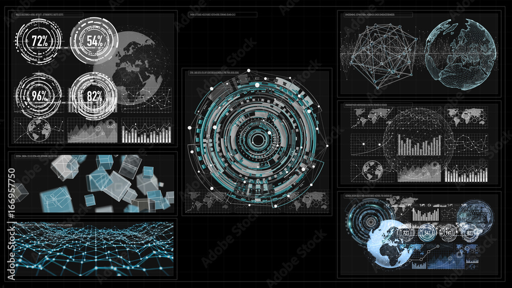 Aufkleber 3D rendering digital charts and graph hologram screen