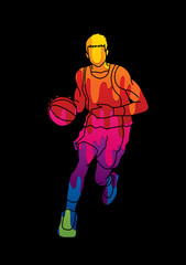 Basketball player running front view designed using melting colors graphic vector