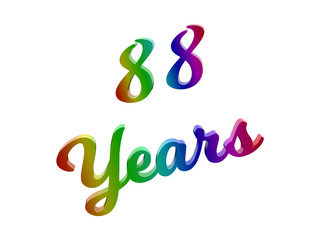 88 Years Anniversary, Holiday Calligraphic 3D Rendered Text Illustration Colored With RGB Rainbow Gradient, Isolated On White Background
