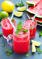 Healthy watermelon drink and fresh watermelon