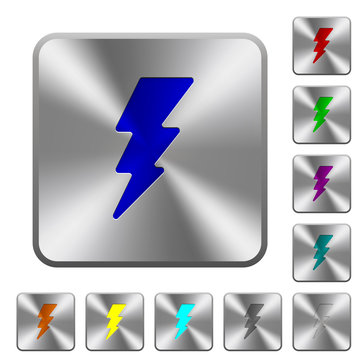 Lightning energy rounded square steel buttons