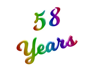 58 Years Anniversary, Holiday Calligraphic 3D Rendered Text Illustration Colored With RGB Rainbow Gradient, Isolated On White Background
