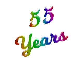 55 Years Anniversary, Holiday Calligraphic 3D Rendered Text Illustration Colored With RGB Rainbow Gradient, Isolated On White Background
