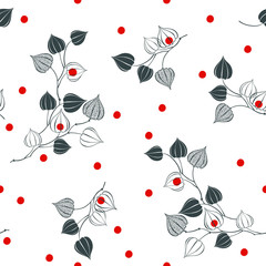 Seamless pattern with  physalis and berries. Floral abstract background.
