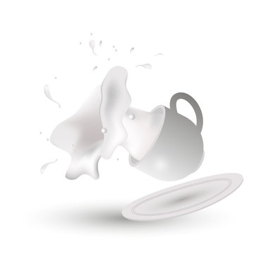 Spilled milk and yogurt from the cup.  Vector.