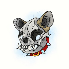 Dog skull. Stylized skeleton French Bulldog. Cartoon illustration, hand drawn style.