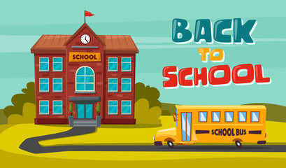 Back to school. Children on the yard. Cartoon vector illustration