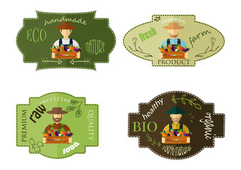 Farmer hat, picked vegetables. Vector illustration, icon