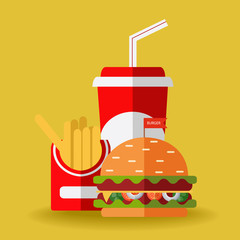 Fast food vector. A group of friendly Fast Food meals. Flat design