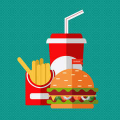 Fast food vector. A group of friendly Fast Food meals. Flat design