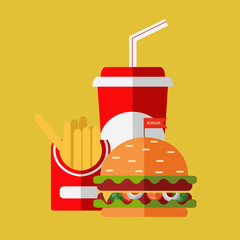 Fast food vector. A group of friendly Fast Food meals. Flat design