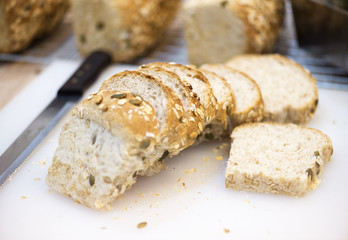 white whole wheat bread on wood table