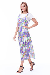 Sexy pretty fashion model blond hair woman wear short white dress with red bow style for party office clothes organic natural silk cotton white background makeup lady skin care body.