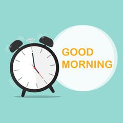 good morning alarm clock time flat vector