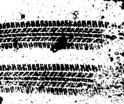 Pattern wet car wheels on the asphalt. Tire track and ink blots Road theme. Vector illustration. Urban design. Black and white grunge texture