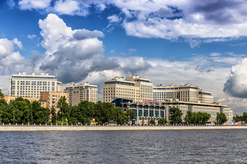 Fototapeta na wymiar New residential complex on the Ushakovskaya embankment on the banks of the Bolshaya Nevka in St. Petersburg