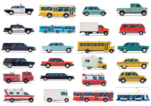 City transport set. Flat design vector illustration isolated on white background