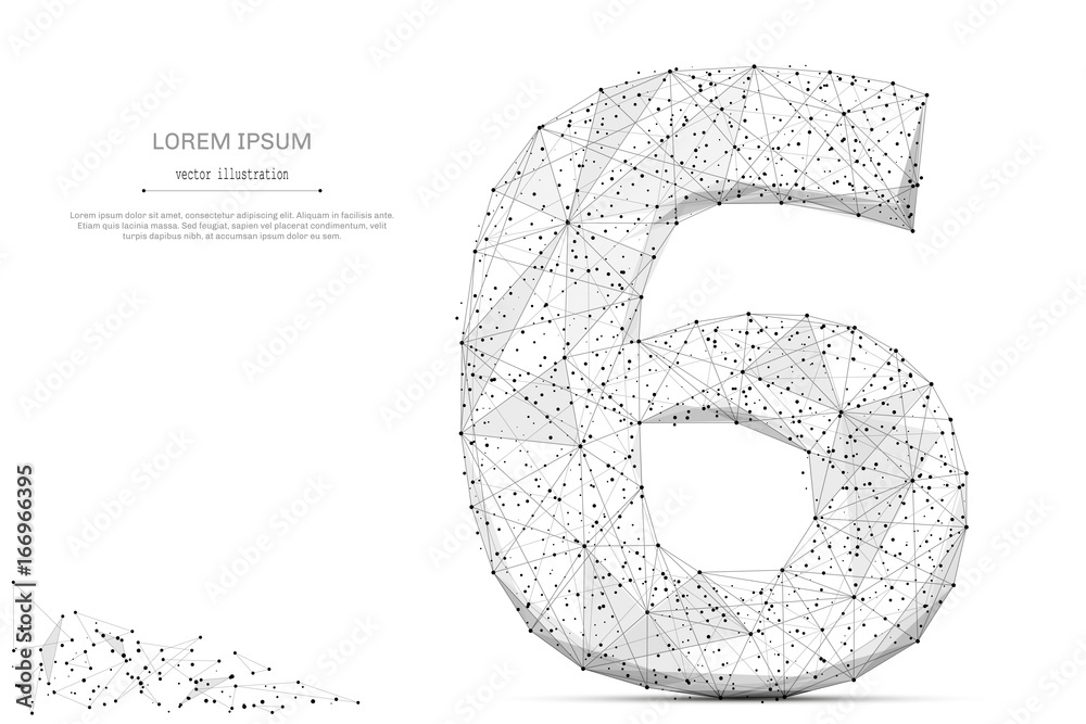 Aufkleber abstract mash line and point number six on white background with an inscription. starry sky or space
