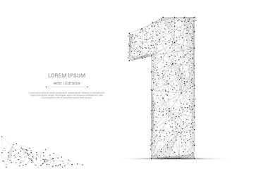 Abstract mash line and point number one on white background with an inscription. Starry sky or space, consisting of stars and the universe. Vector digit 1 illustration - obrazy, fototapety, plakaty