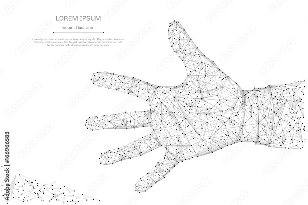 Leinwandbilder abstract mash line and point open palm on white background with an inscription. starry sky or space,