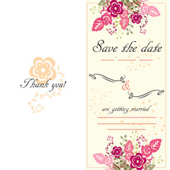 Hand drawn wedding invitation card, boho style, vector illustration