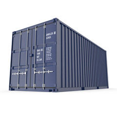 Blue freight shipping container isolated on white. 3D illustration, clipping path