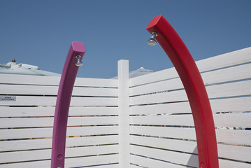 Milano Marittima, Italy - July 31,2017: Beach showers